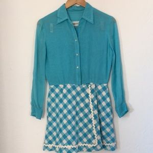 💙 Vintage Gingham Blue Dress Rockabilly Mini vtg